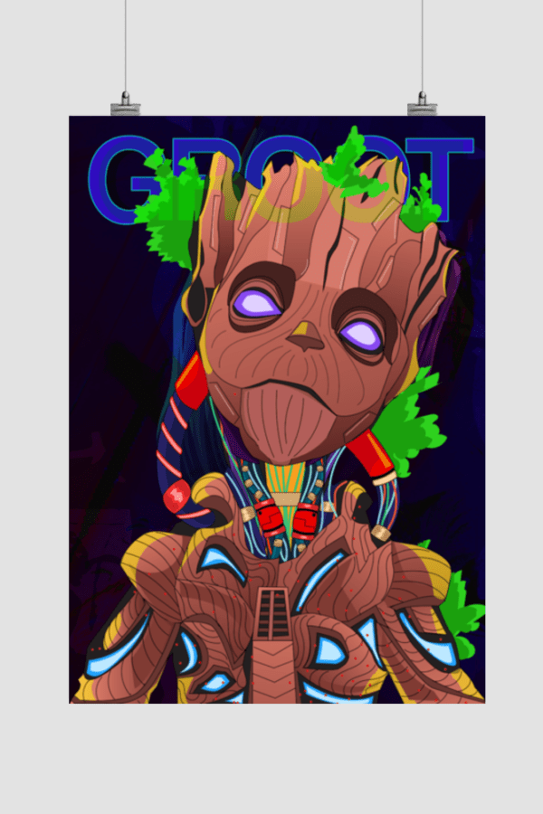 Groot Cyberpunk Style Poster vector | Marvel Superhero | Modern Aesthetic | Size A3