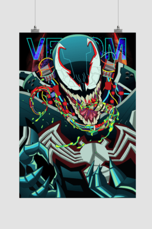 Venom Cyberpunk Style Vector Poster | Marvel Superhero | Modern Aesthetic | Size A3